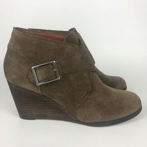 Lucky Brand Sumarah Brown Suede Wedge Booties